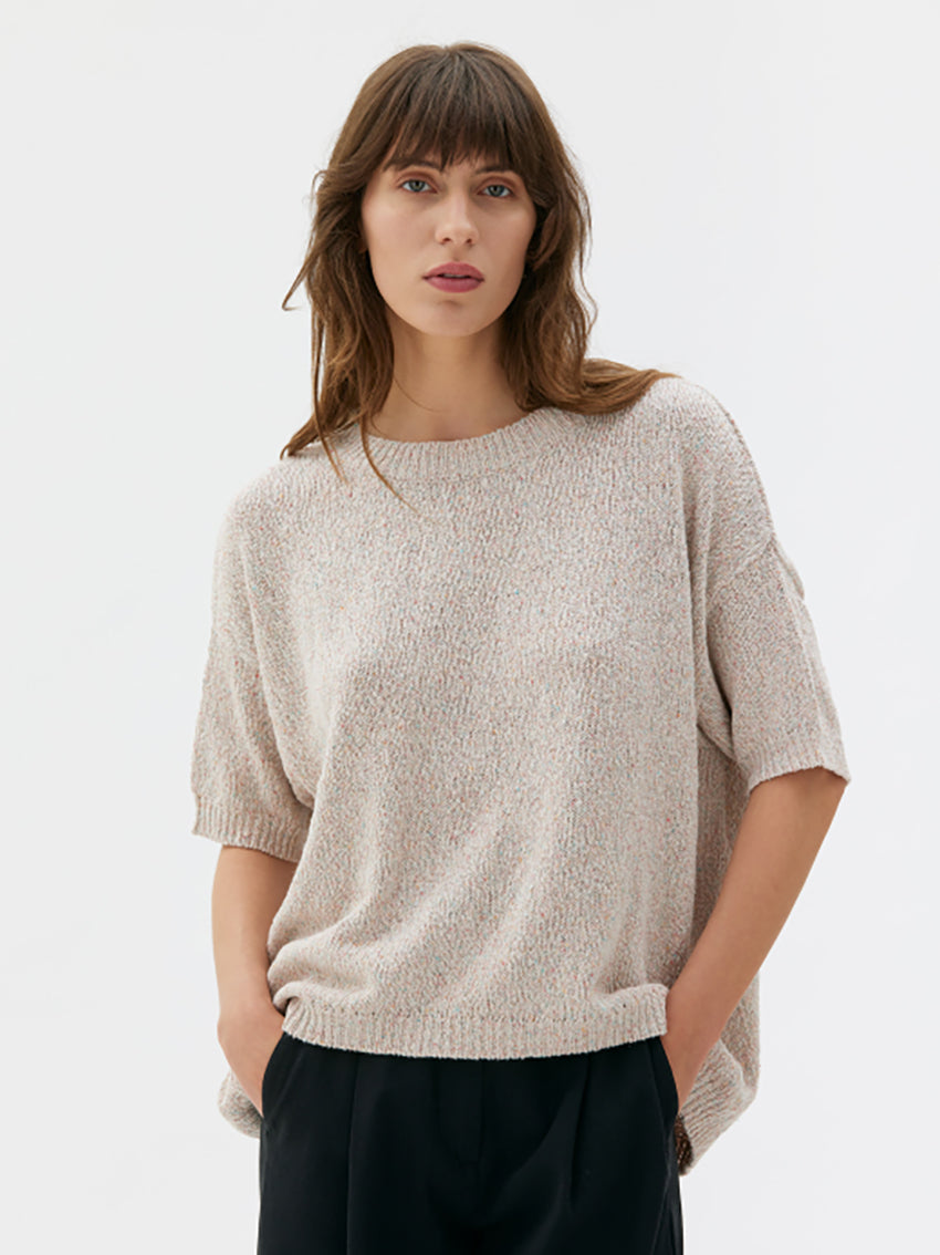 Ivana Cotton Silk Linen Slub Yarn Sweater Off White Noil