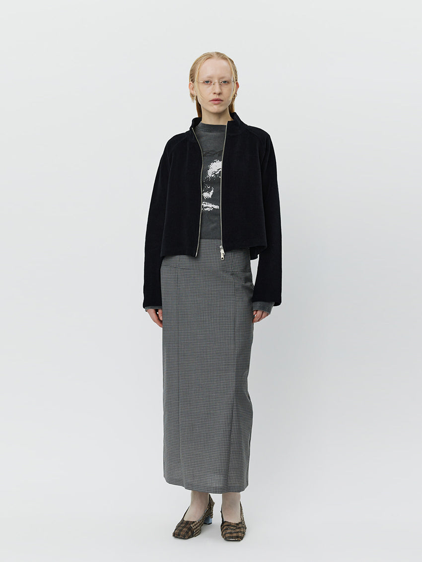 Cropped Leisure Zip Up Black Jersey Cord
