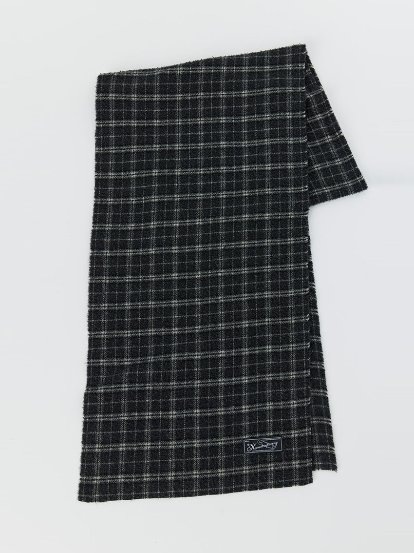 Wool Scarf Dark Grey Check Fuzz
