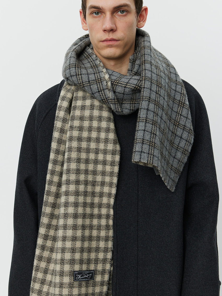 Wool Scarf Grey Double Faced Check