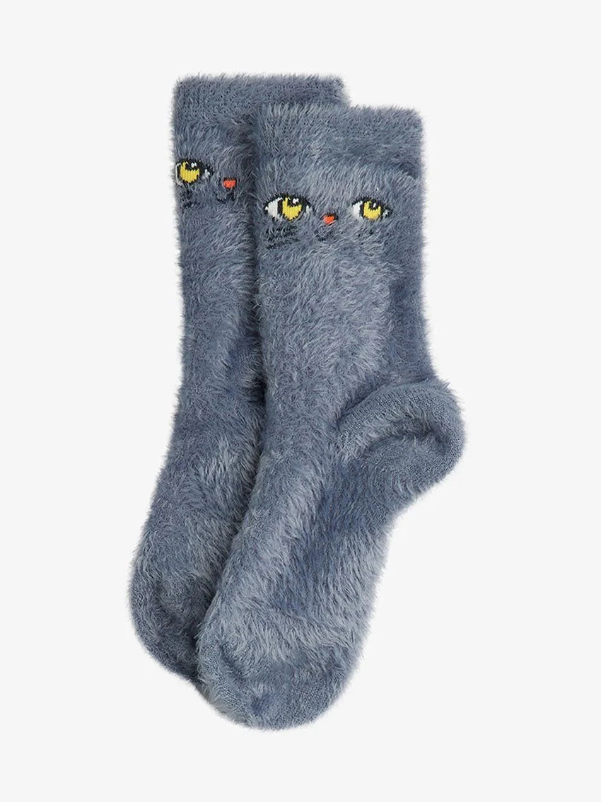 Cat Face Fluffy Socks Grey