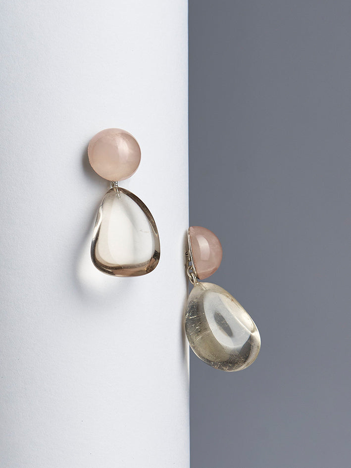 Pebbles Earrings NO1 Rose Quartz Smokey Quartz