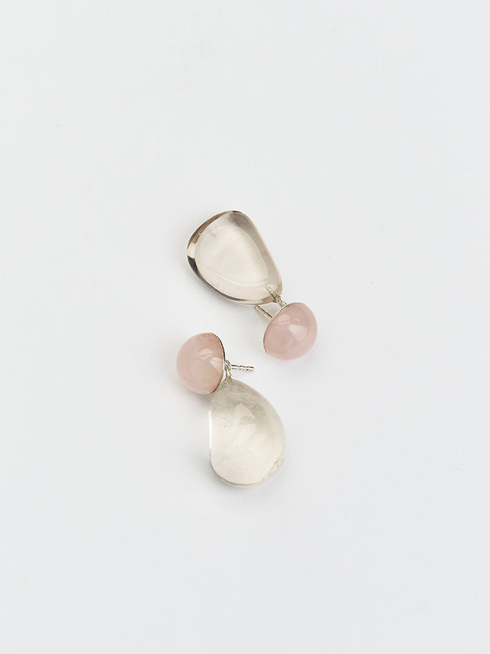 Pebbles Earrings NO1 Rose Quartz Smokey Quartz