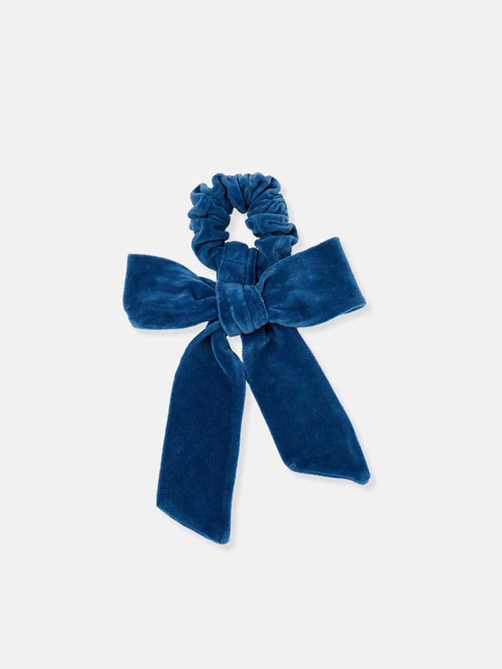 Bow Velour Scrunchie Blue