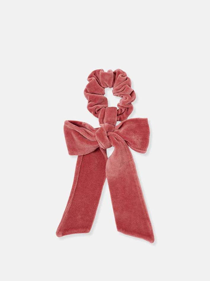 Bow Velour Scrunchie Rose