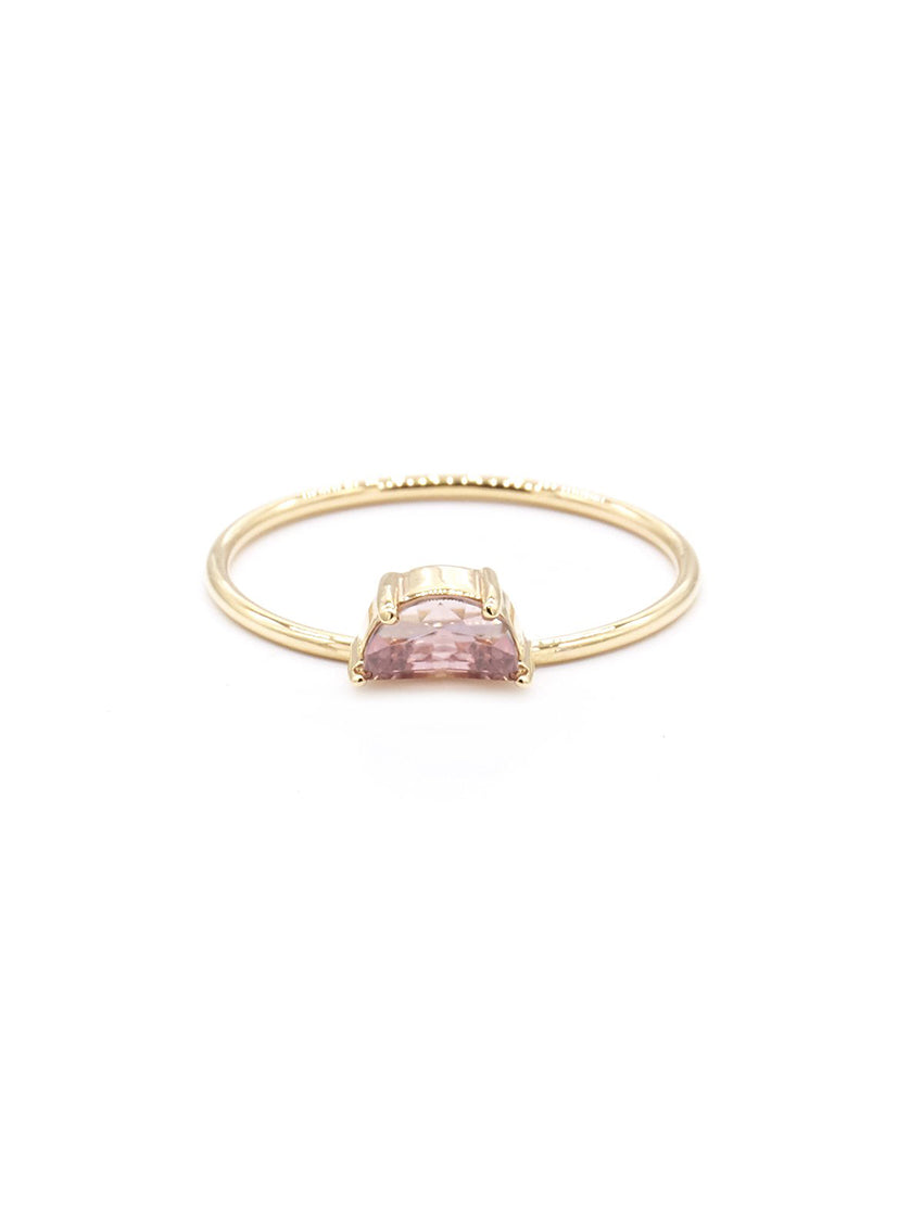Tiny Half Moon Ring Gold Peach Zircon