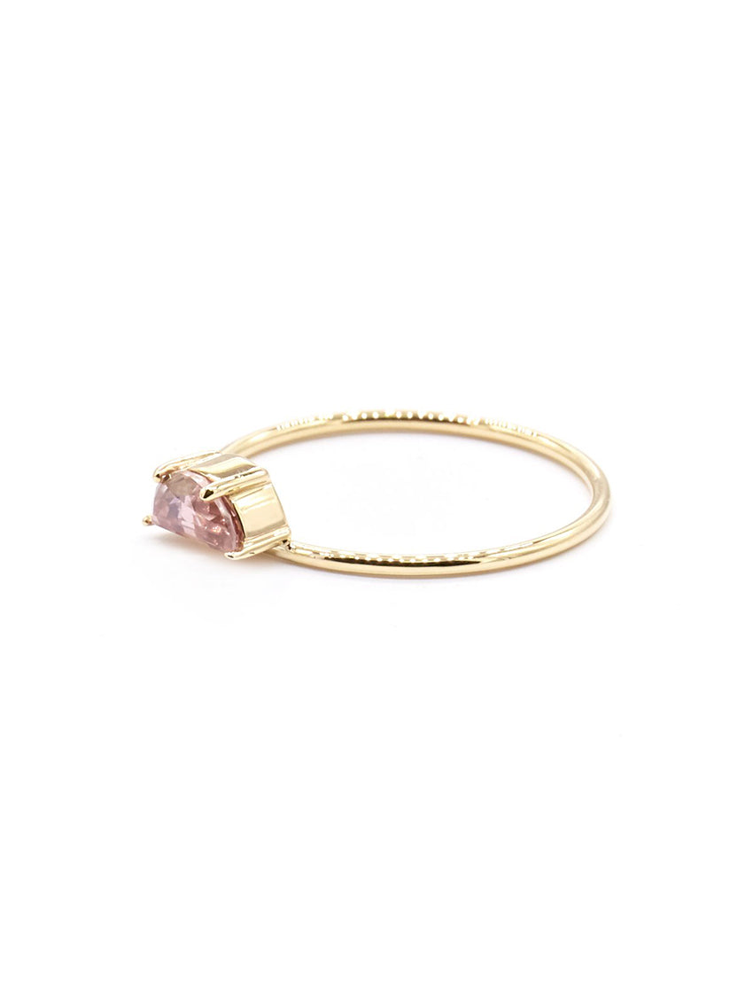 Tiny Half Moon Ring Gold Peach Zircon
