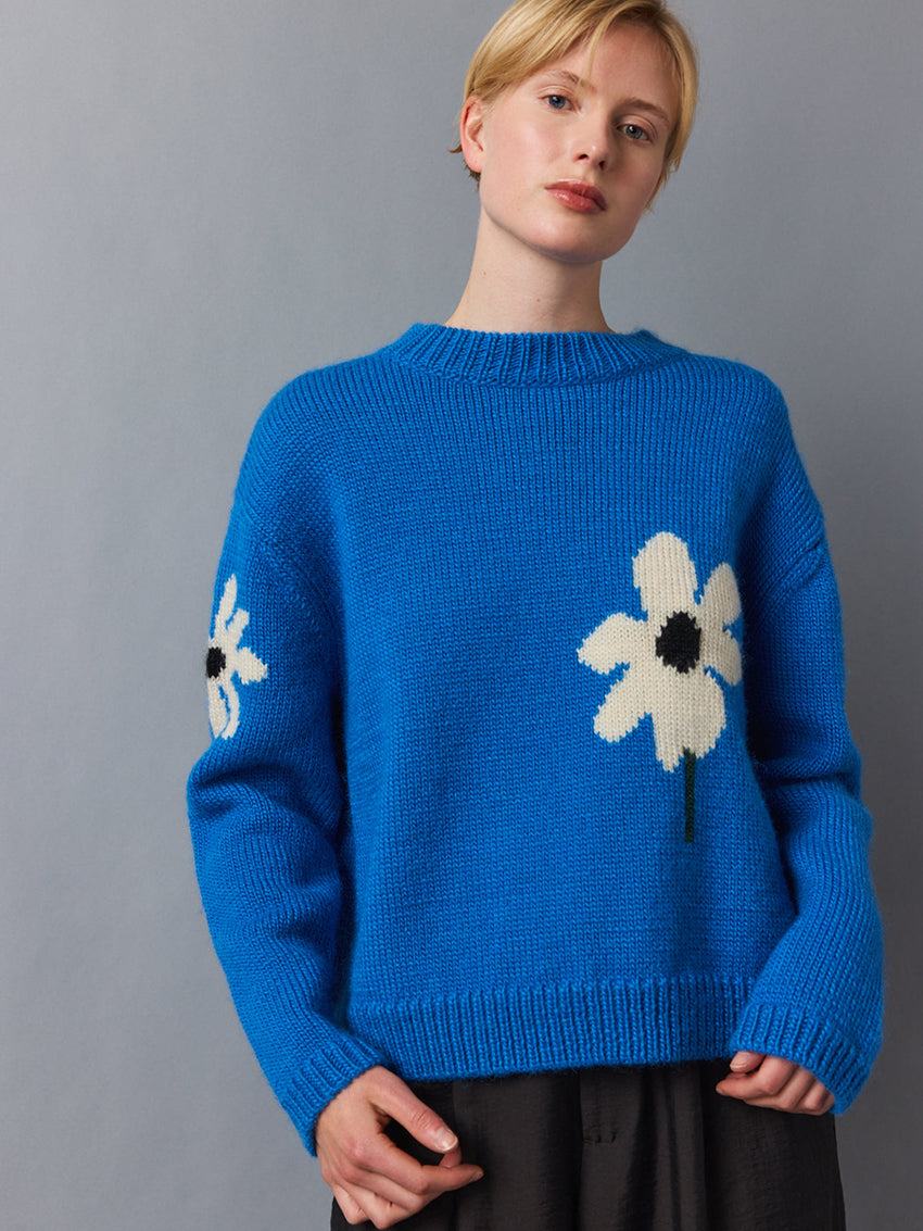 Daisy Knit Sweater Blue