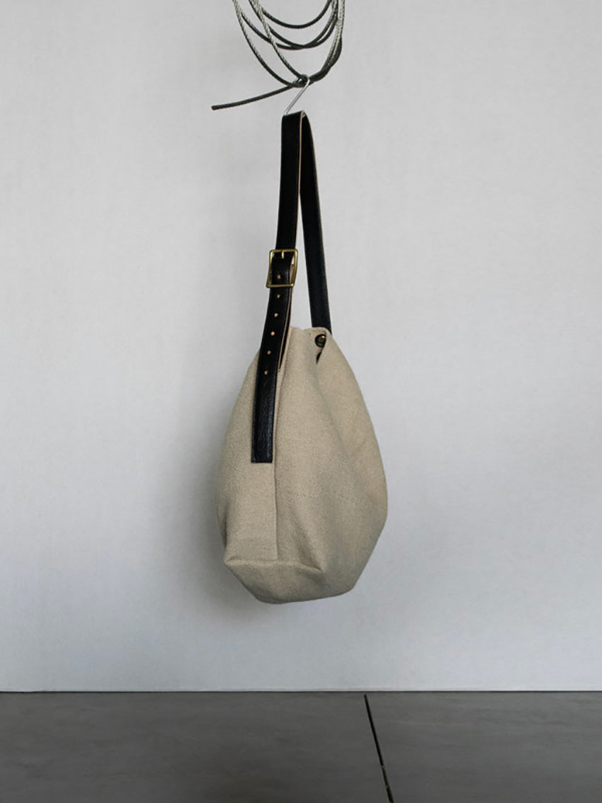 Sack 01 Small Linen Jute Calfskin Natural Black