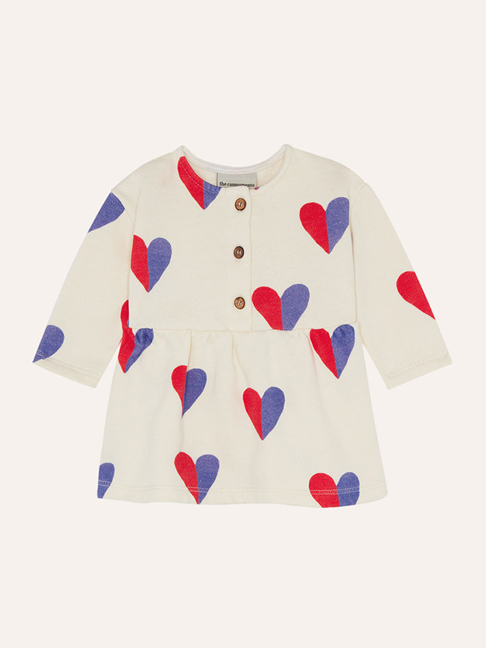 Bicolor Hearts Baby Dress Ecru