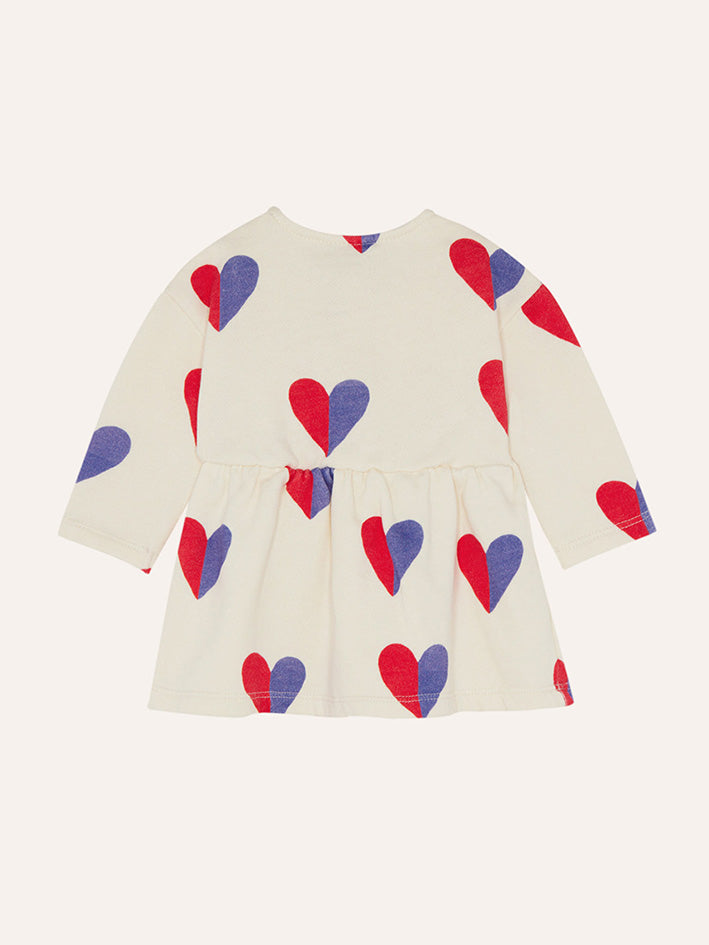 Bicolor Hearts Baby Dress Ecru
