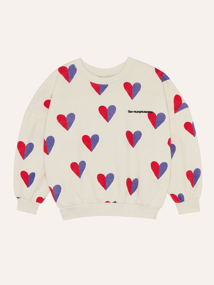 Bicolor Hearts Sweatshirt Ecru