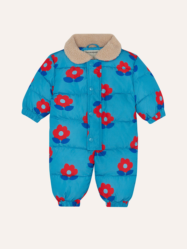Big Flower Baby Puffer Overall Light Blue