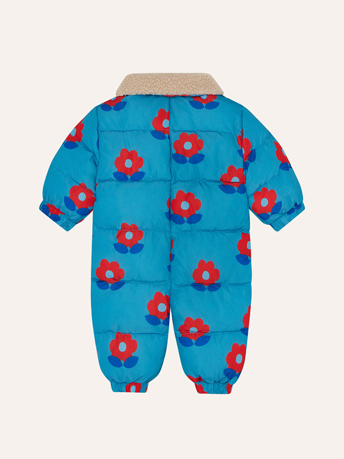 Big Flower Baby Puffer Overall Light Blue