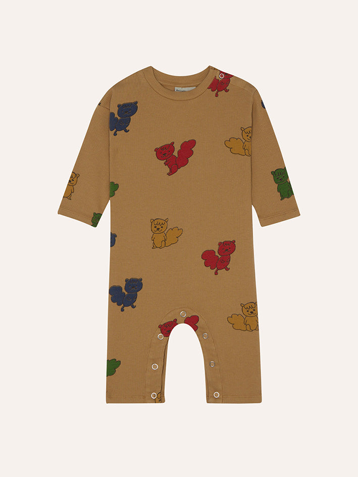 Multicolor Squirrels Baby Overall Camel