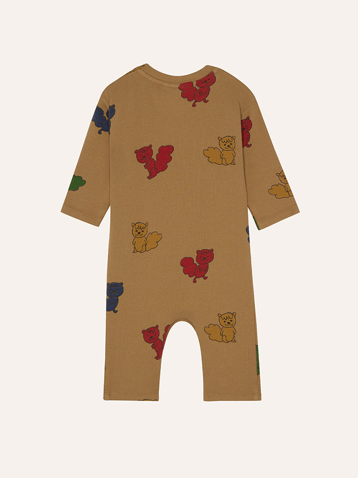 Multicolor Squirrels Baby Overall Camel