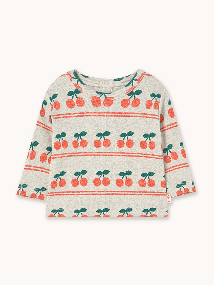 Cherry Pattern Rib Baby T-Shirt Cream