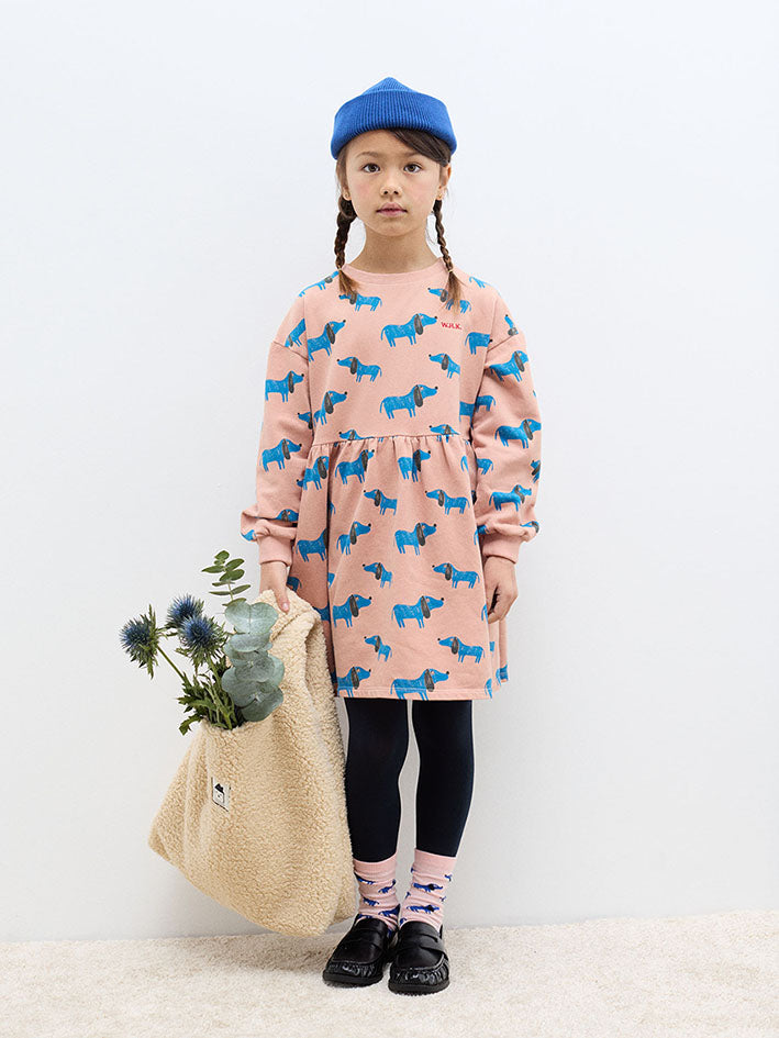 Blue Dog Allover Dress Dusty Pink