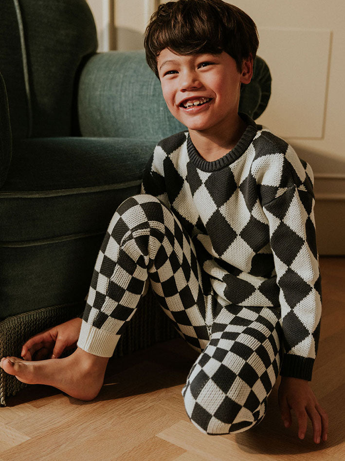 Checkered Knitted Leggings Charcoal